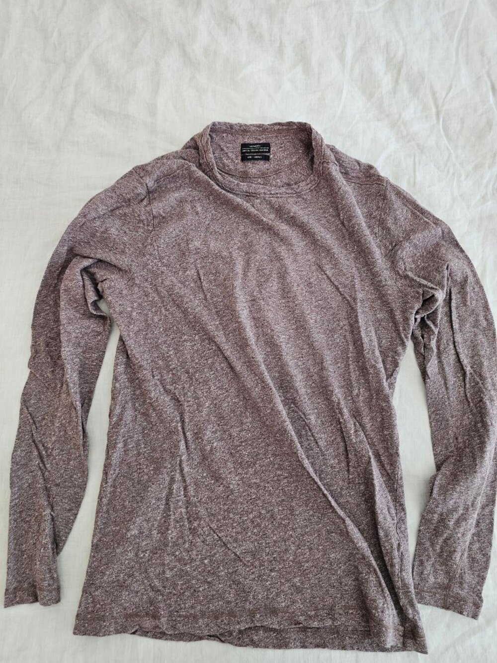 AllSaints Slater LS Crew Long Sleeve T-Shirt S Heather Brown Cotton
